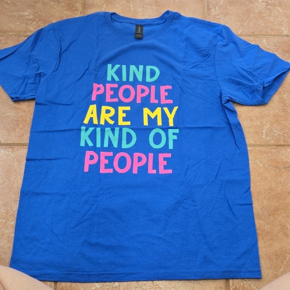Gildan Tops - Gildan Blue Tee with Colorful Text